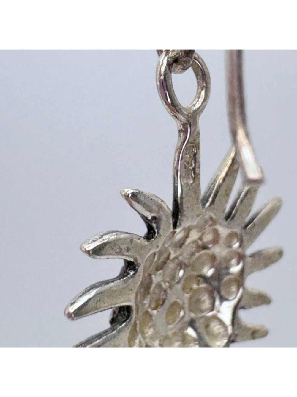 Smiling Sun Design Sterling Silver 925 Dangle Earrings Size 1.25" Length - Picture 5 of 9